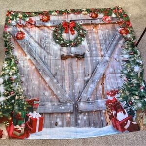 Festive Holiday shower curtain with Wreath and Gifts